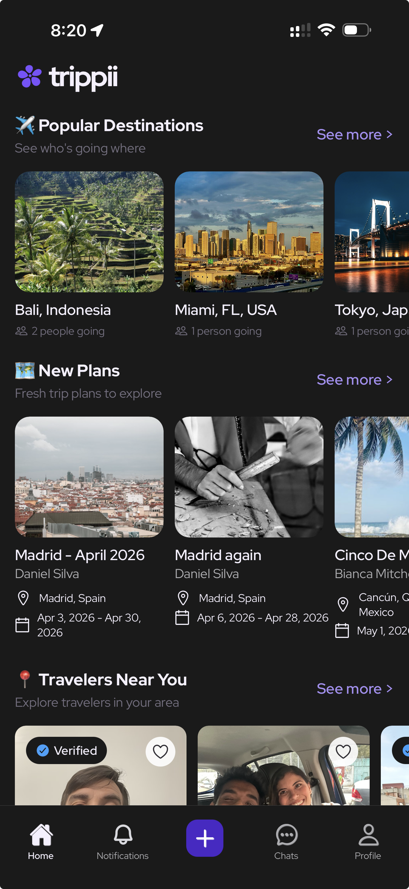 Trippii home screen